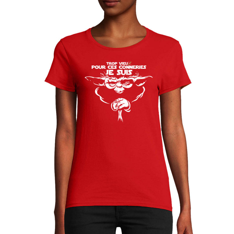 T-shirt femme coton bio rouge Yoda trop vieux (Skurg,Films/Séries,Détournements,Star Wars)