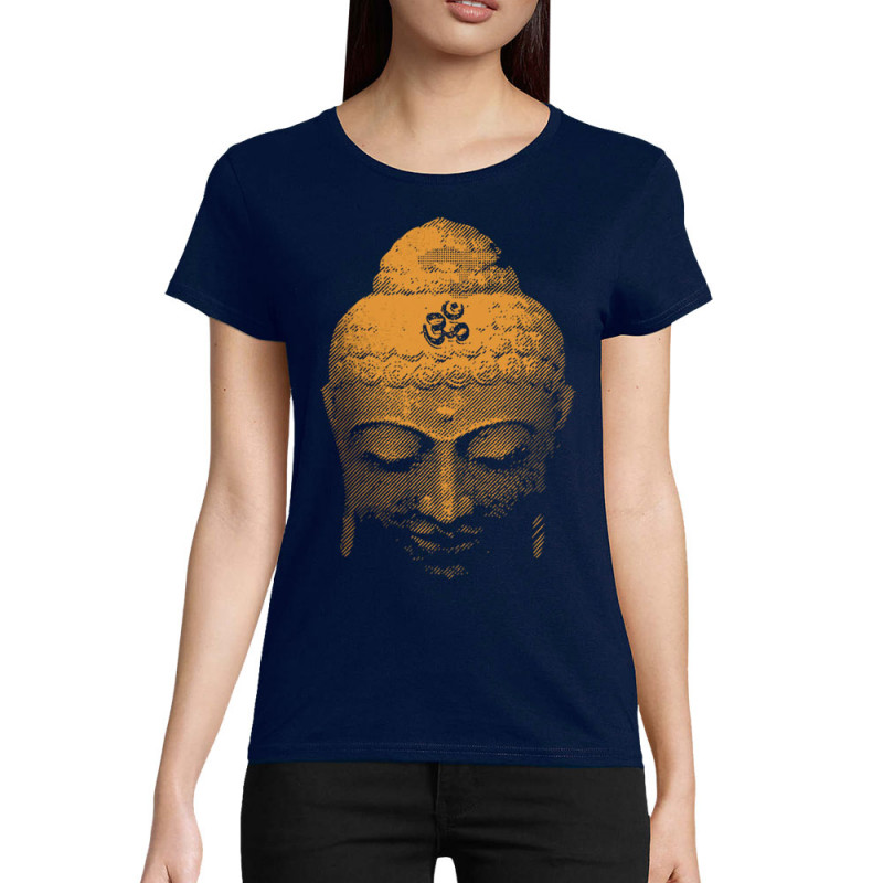 T-shirt femme coton bio bleu marine Buddha Face (Ethnique)