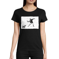 T-shirt femme coton bio noir Banksy Vas chercher (Gondrax,Animaux,Humour)