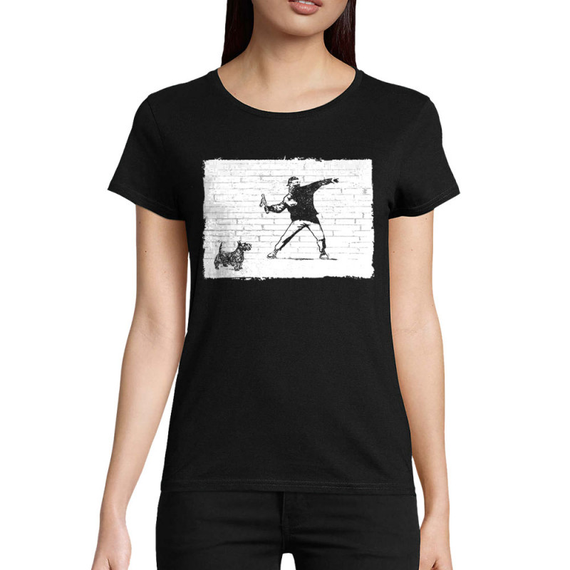 T-shirt femme coton bio noir Banksy Vas chercher (Gondrax,Animaux,Humour)