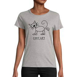 T-shirt femme coton bio gris chiné Chat GPT (Gondrax,Animaux,Humour,Jeux Vidéo / Geek,Chats)