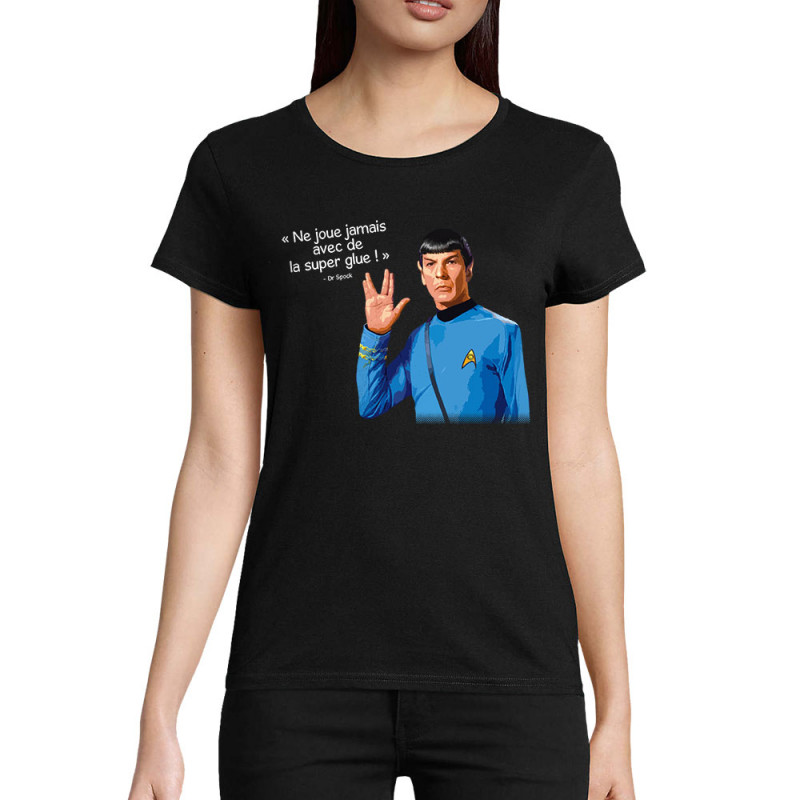 T-shirt femme coton bio noir Spock super glue (Humour,Films/Séries,Gondrax)