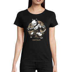 T-shirt femme coton bio noir Cha(t)olin (Gondrax,Animaux,Humour,Chats)