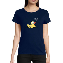 T-shirt femme coton bio bleu marine Canard meuh (Gondrax,Animaux,Humour)