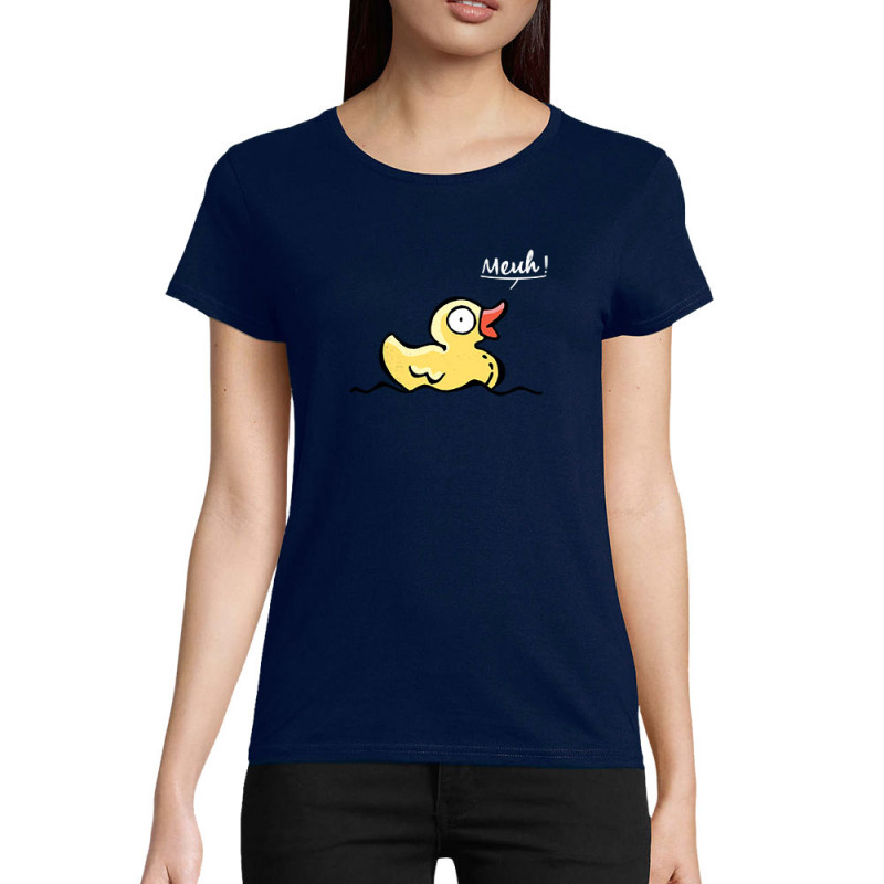 T-shirt femme coton bio bleu marine Canard meuh (Gondrax,Animaux,Humour)