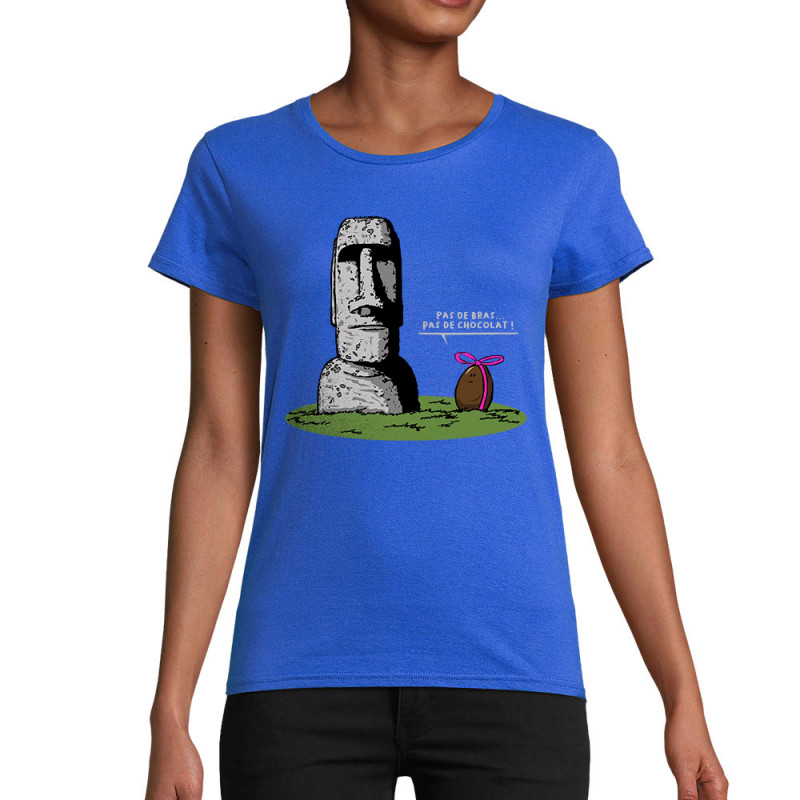 T-shirt femme coton bio bleu royal Pas de bras pas de chocolat (Gondrax,Humour,Fruits & Légumes)