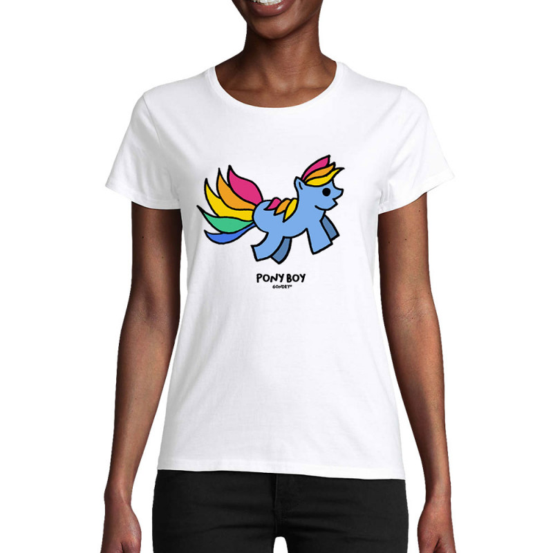 T-shirt femme coton bio blanc Pony Boy (Michel Gondry,Gondry©,Animaux)