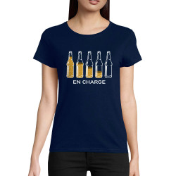 T-shirt femme coton bio bleu marine En charge bières (Gondrax,Alcool,Humour)