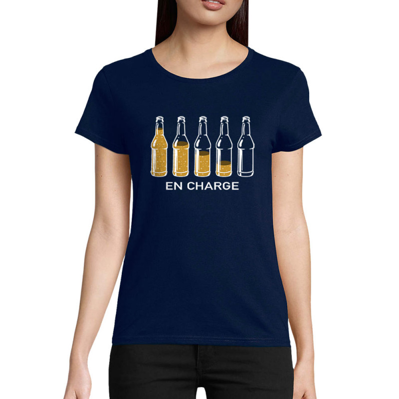 T-shirt femme coton bio bleu marine En charge bières (Gondrax,Alcool,Humour)
