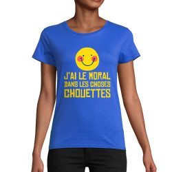 T-shirt femme coton bio bleu royal Le moral dans les choses chouettes (Andy,Humour)