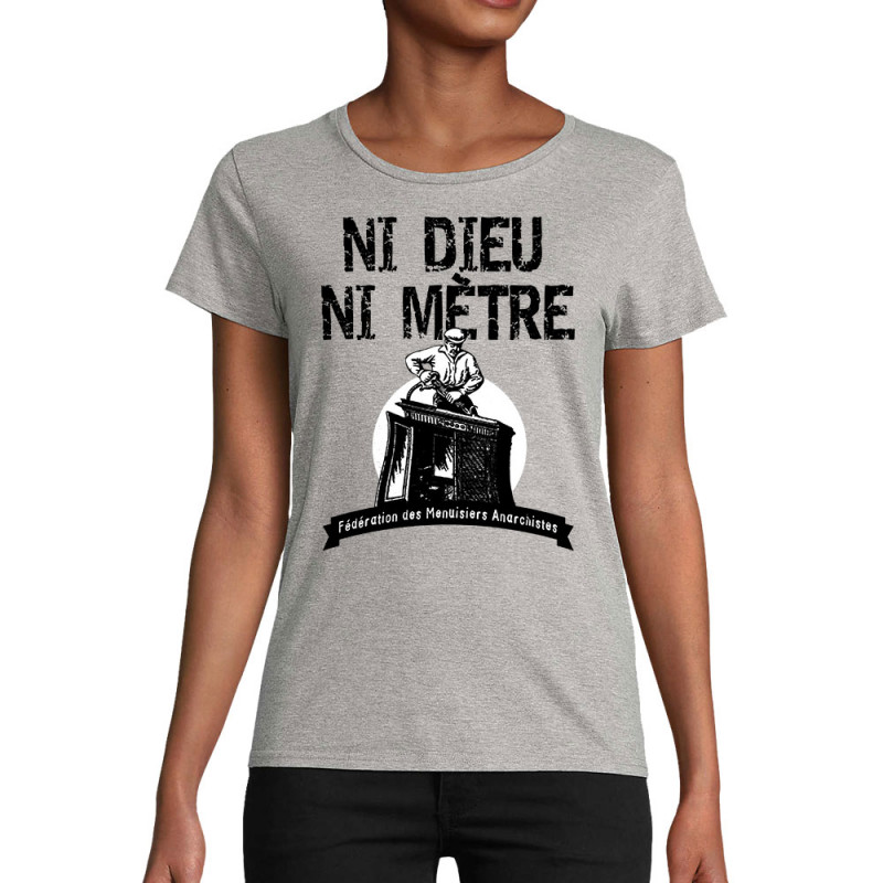 T-shirt femme coton bio gris chiné Ni Dieu ni mètre (Andy,Humour)
