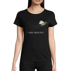 T-shirt femme coton bio noir Le fameux taon qui passe (Mr Mouton,Animaux,Humour)