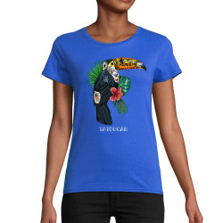 T-shirt femme coton bio bleu royal Tatoucan (Mr Mouton,Animaux,Humour)