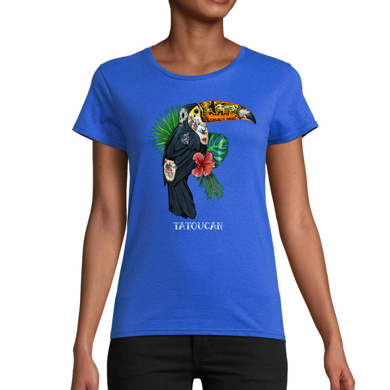 T-shirt femme coton bio bleu royal Tatoucan (Mr Mouton,Animaux,Humour)