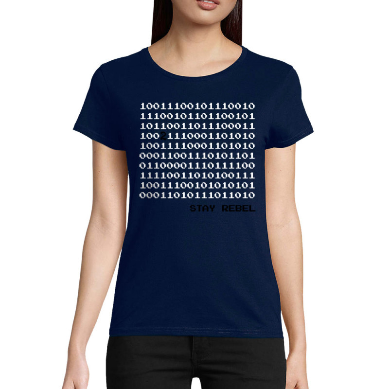 T-shirt femme coton bio bleu marine Stay Rebel Numbers (Jeux Vidéo / Geek)