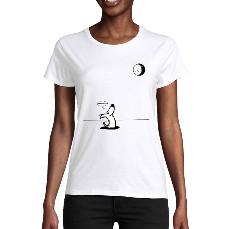 T-shirt femme coton bio blanc Dog Moon Baballe (Gondrax,Humour,Animaux)