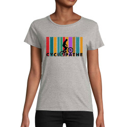 T-shirt femme coton bio gris chiné Cyclopathe (Gondrax,Vélo)
