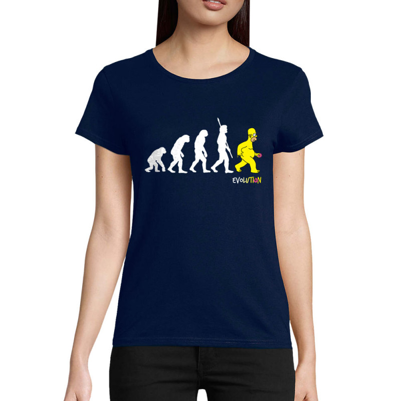 T-shirt femme coton bio bleu marine Evolution Homer Simpson (Gondrax,Films/Séries,Humour,Evolution)