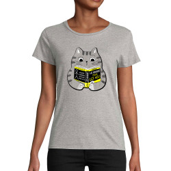 T-shirt femme coton bio gris chiné Les humains pour les nuls (Gondrax,Animaux,Chats,Humour,Devoirs de vacances)