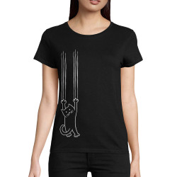 T-shirt femme coton bio noir Chat griffes (Gondrax,Animaux,Chats)