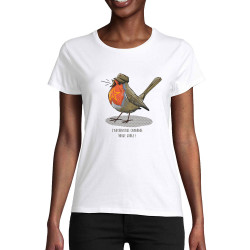 T-shirt femme coton bio blanc Camarade Rouge Gorge (Mr Mouton,Animaux,Humour)