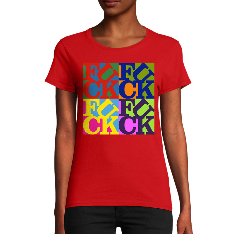 T-shirt femme coton bio rouge Fuck (Love) Warhol (Gondrax,Slogans Débiles,Musée)