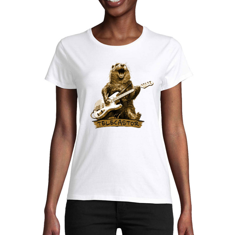 T-shirt femme coton bio blanc Telecastor (Gondrax,Animaux,Humour)