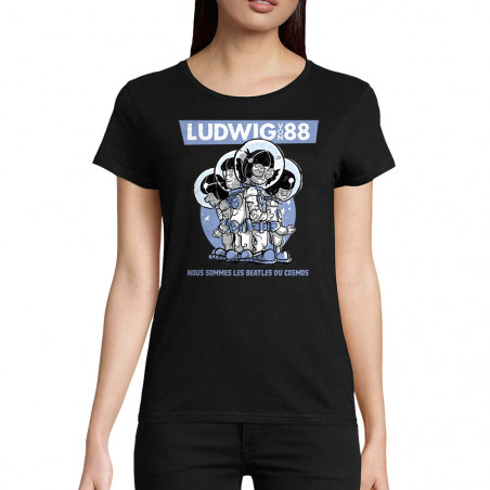 T-shirt femme coton bio noir Les Beatles du cosmos (Ludwig Von 88)