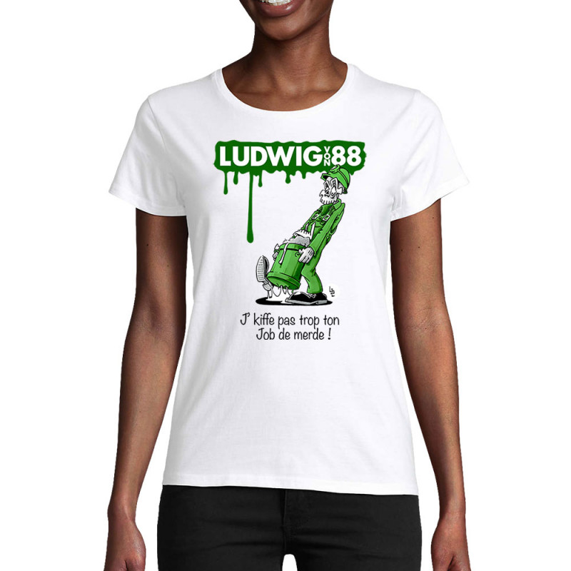 T-shirt femme coton bio blanc Job de merde (Ludwig Von 88,Rock & Punk,Laul)