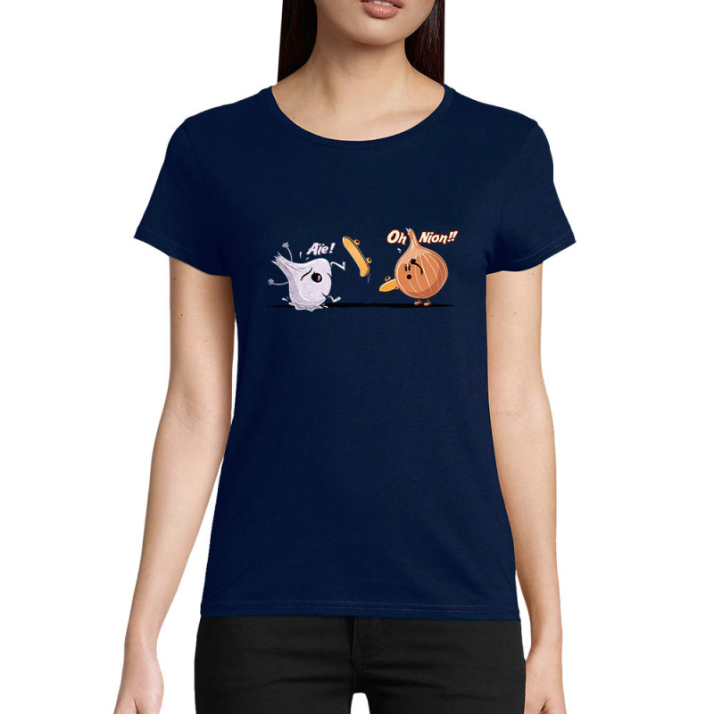 T-shirt femme coton bio bleu marine aïe oh nion (Skurg,Fruits & Légumes,Humour,Skate)