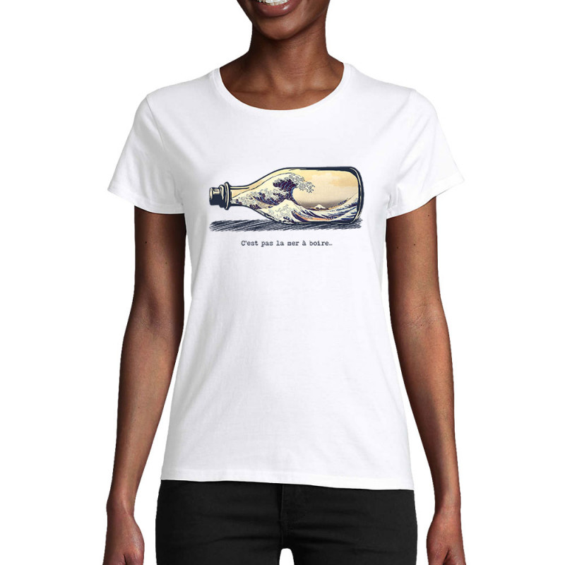 T-shirt femme coton bio blanc Pas la mer à boire Hokusaï (Gondrax,Hokusaï,Musée)