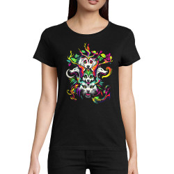 T-shirt femme coton bio noir Animals Totem (Zewa,Ethnique,Animaux)