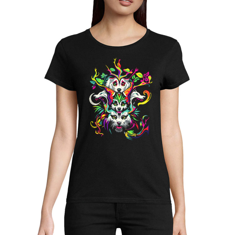 T-shirt femme coton bio noir Animals Totem (Zewa,Ethnique,Animaux)
