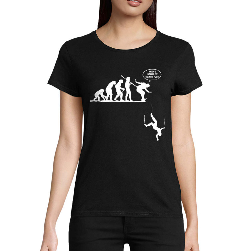 T-shirt femme coton bio noir la terre est vraiment plate (Gondrax,Evolution,Humour)