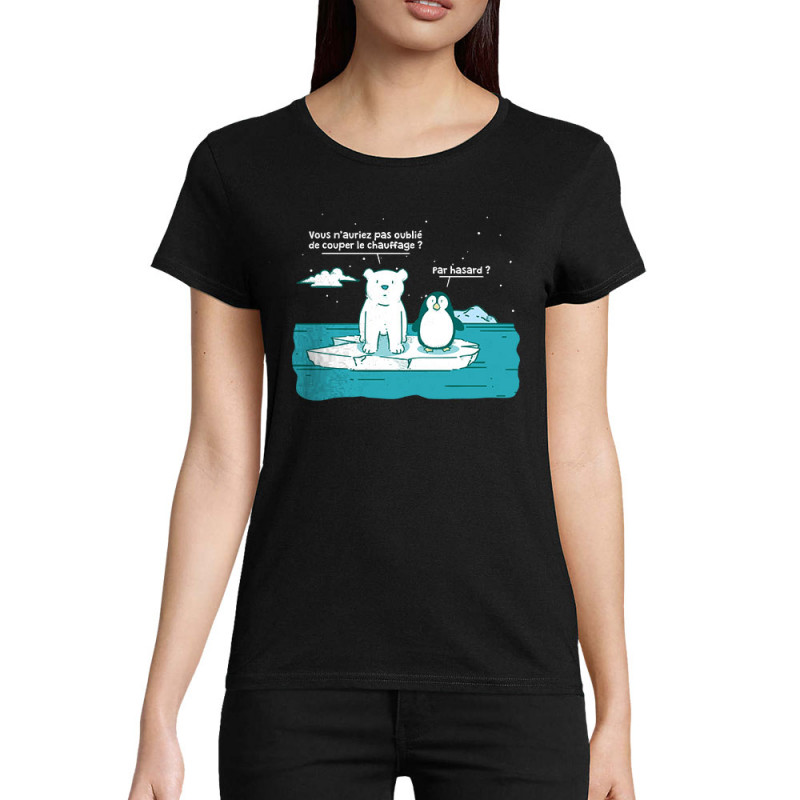T-shirt femme coton bio noir Couper le chauffage (Gondrax,Animaux,Ecologie)