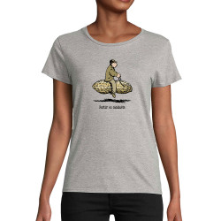 T-shirt femme coton bio gris chiné Partir en cacahuète (Gondrax,Humour,Partir en …)