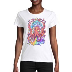 T-shirt femme coton bio blanc Octopeace and Love (Mr Mouton,Animaux,Humour)