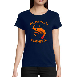 T-shirt femme coton bio bleu marine Allez tous crevette (Gondrax,Animaux,Humour)