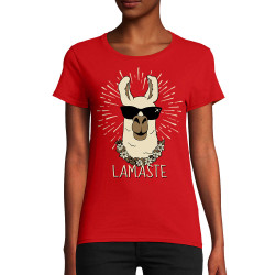 T-shirt femme coton bio rouge Lamaste (Animaux,Humour)