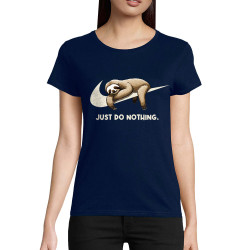 T-shirt femme coton bio bleu marine Just Do Nothing Paresseux (Gondrax,Animaux,Humour,Paresse)