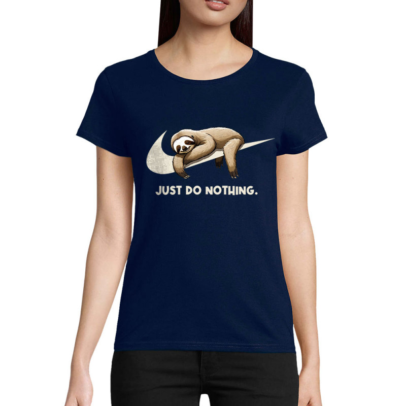 T-shirt femme coton bio bleu marine Just Do Nothing Paresseux (Gondrax,Animaux,Humour,Paresse)