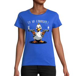T-shirt femme coton bio bleu royal Ca va canarder (Gondrax,Animaux,Humour)