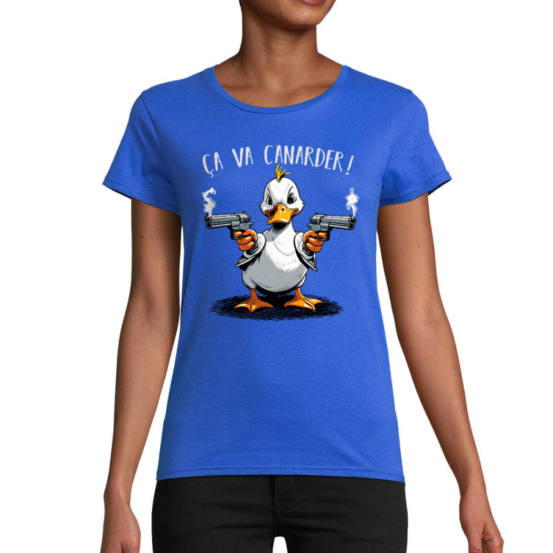 T-shirt femme coton bio bleu royal Ca va canarder (Gondrax,Animaux,Humour)