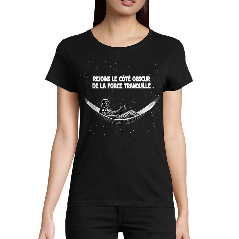 T-shirt femme coton bio noir Rejoins le côté obscur de la force tranquille (Gondrax,Films/Séries,Détournements,Star Wars)