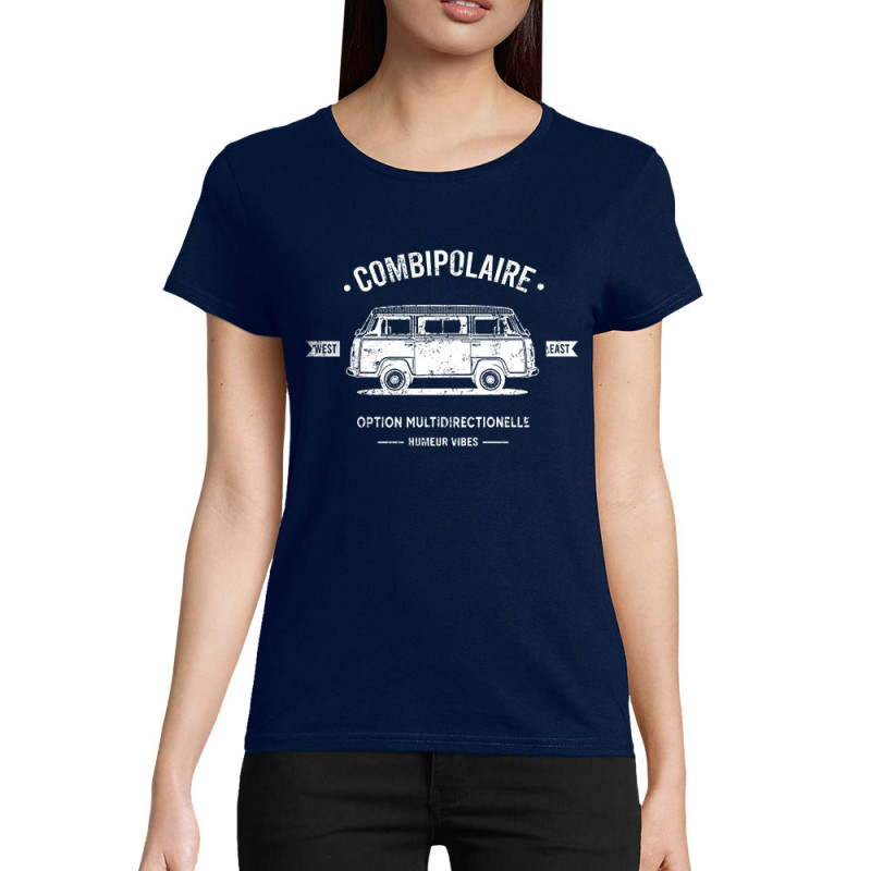 T-shirt femme coton bio bleu marine Combipolaire (Baxt,Humour)