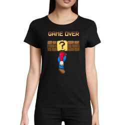 T-shirt femme coton bio noir Mario Game Over (Le Duc,Jeux Vidéo / Geek)