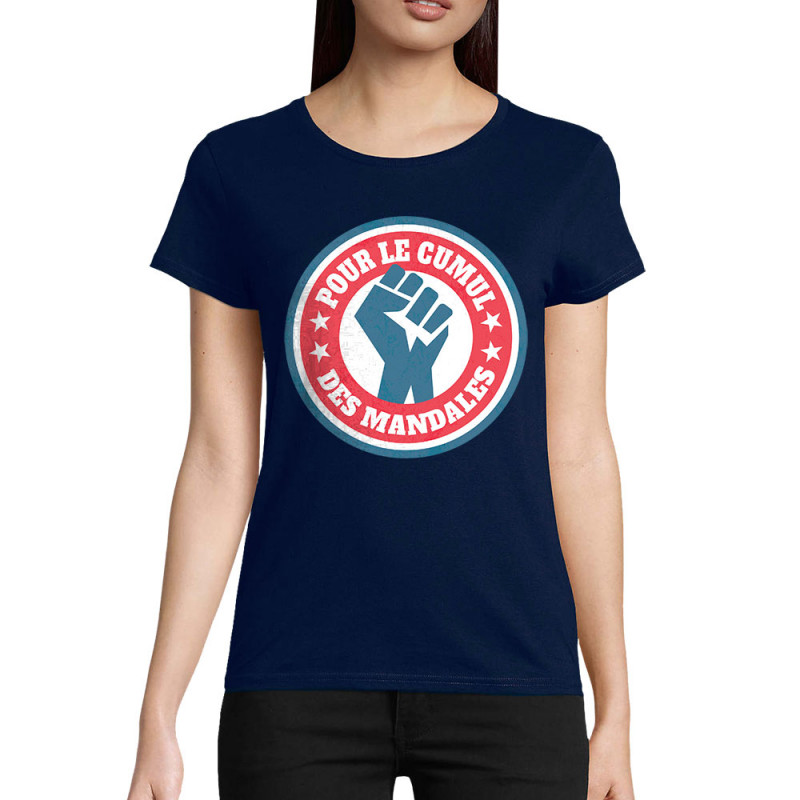 T-shirt femme coton bio bleu marine Le cumul des mandales (Andy,Humour,Slogans Débiles)