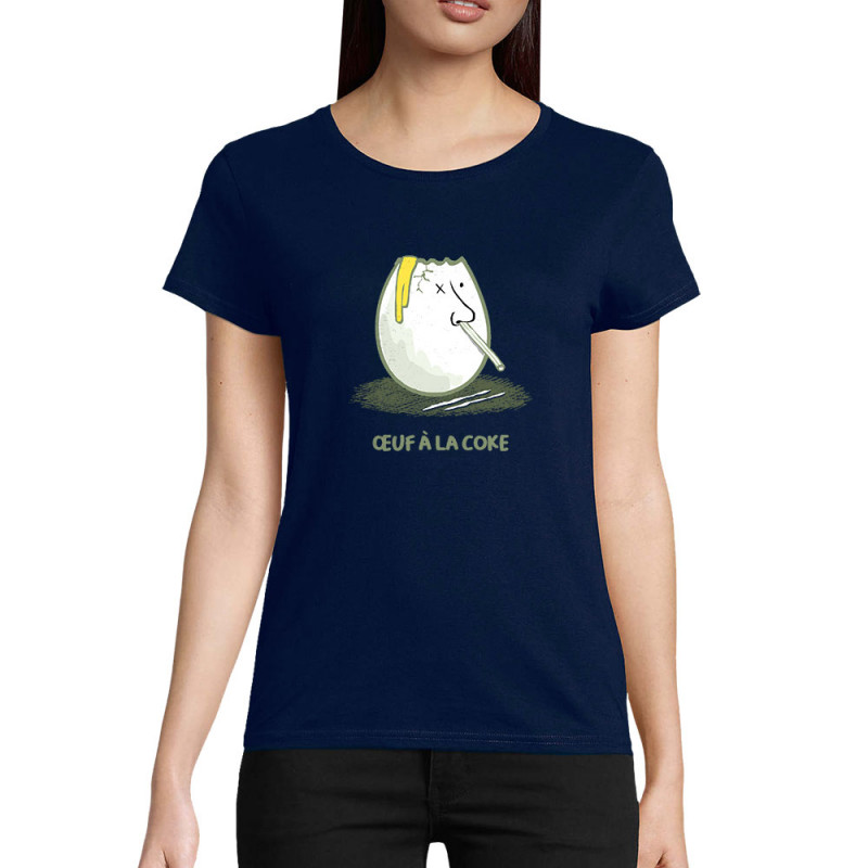 T-shirt femme coton bio bleu marine Œuf à la coke (Gondrax,Fruits & Légumes,Humour)