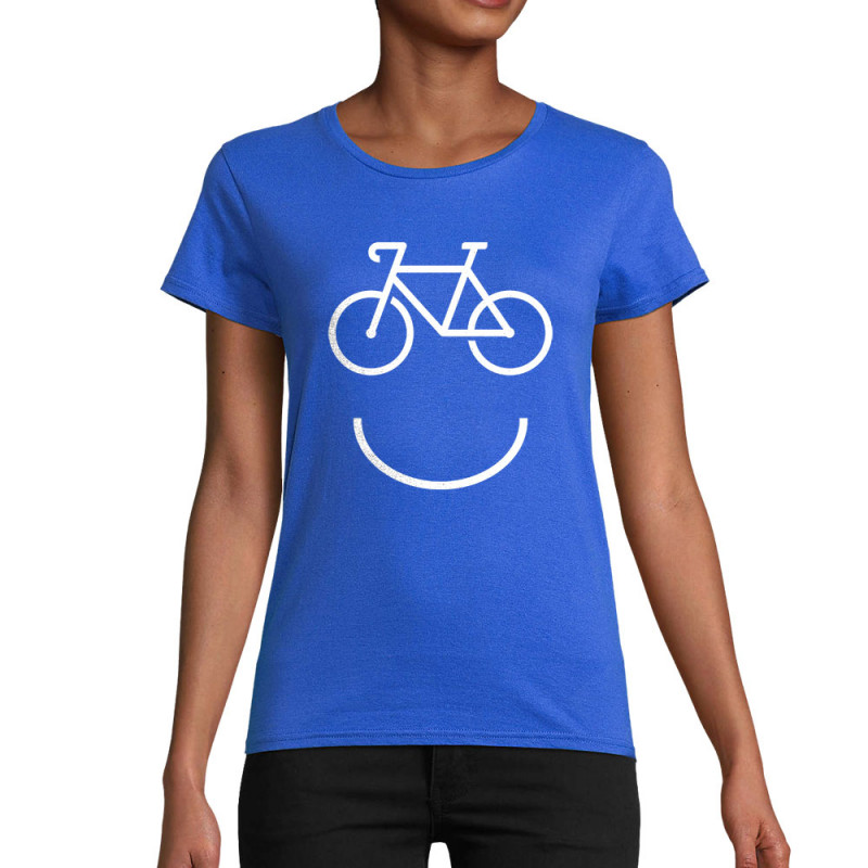 T-shirt femme coton bio bleu royal Bike Smiley (Gondrax,Vélo)