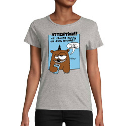 T-shirt femme coton bio gris chiné Ne croyez jamais un ours bourré (Animaux)